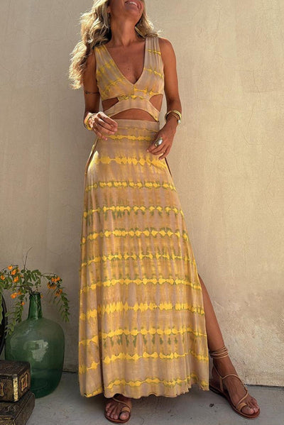 Angelica - Druck Ausschnitt Design Schlitz Stretch Kleid