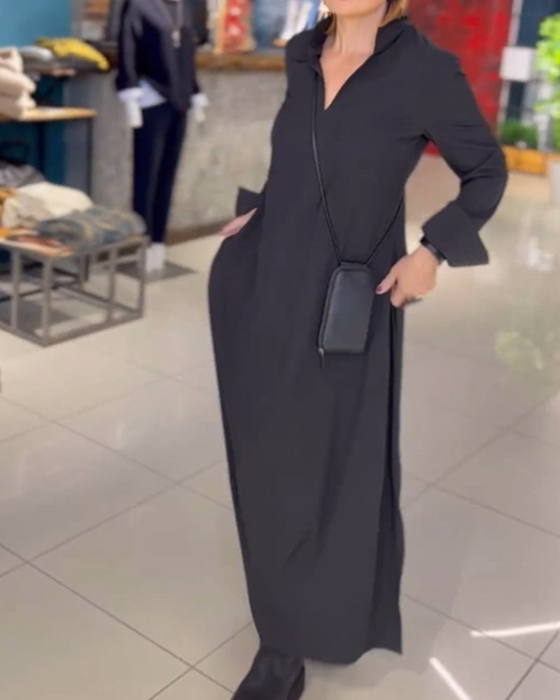 Eleanor - Lockeres Langes Kleid Mit Revers Und Seitenschlitz