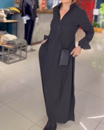 Eleanor - Lockeres Langes Kleid Mit Revers Und Seitenschlitz