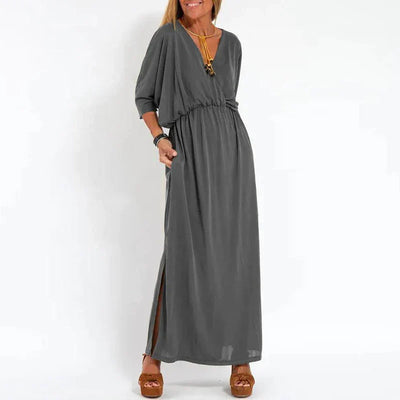 Angelica™ - Langes Vintage-Kleid mit Seitenschlitz an der hohen Taille