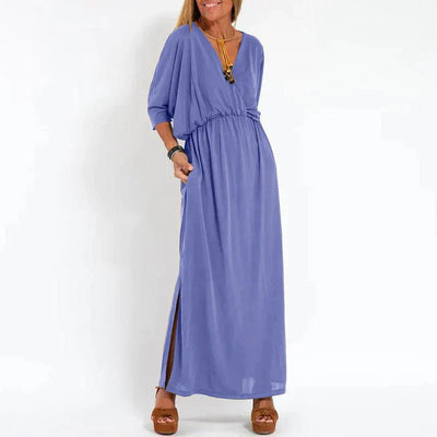 Angelica™ - Langes Vintage-Kleid mit Seitenschlitz an der hohen Taille