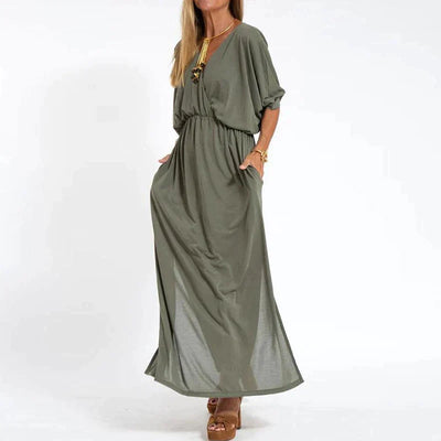Angelica™ - Langes Vintage-Kleid mit Seitenschlitz an der hohen Taille