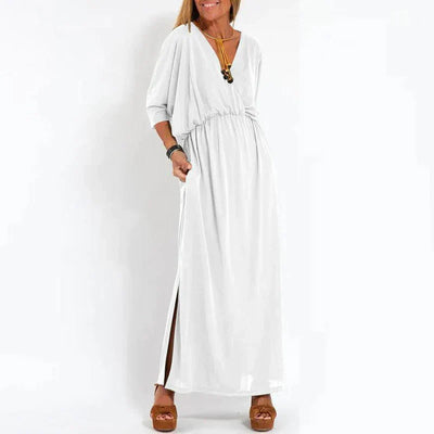 Angelica™ - Langes Vintage-Kleid mit Seitenschlitz an der hohen Taille
