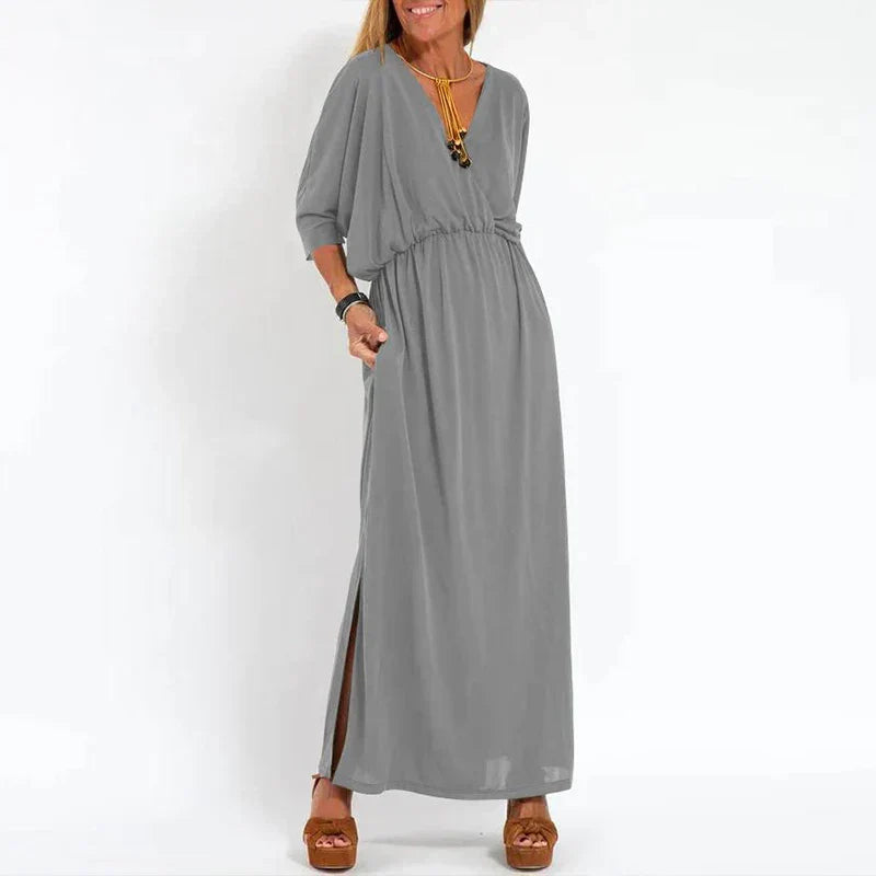 Angelica™ - Langes Vintage-Kleid mit Seitenschlitz an der hohen Taille