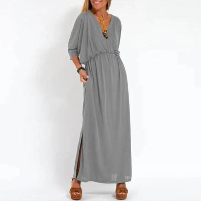 Angelica™ - Langes Vintage-Kleid mit Seitenschlitz an der hohen Taille
