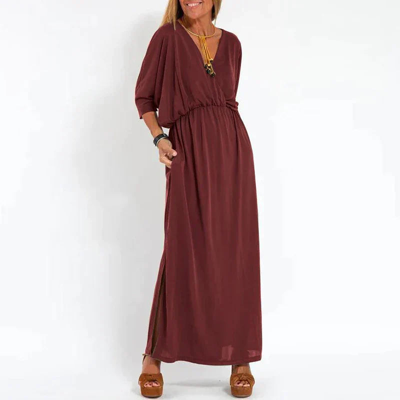 Angelica™ - Langes Vintage-Kleid mit Seitenschlitz an der hohen Taille