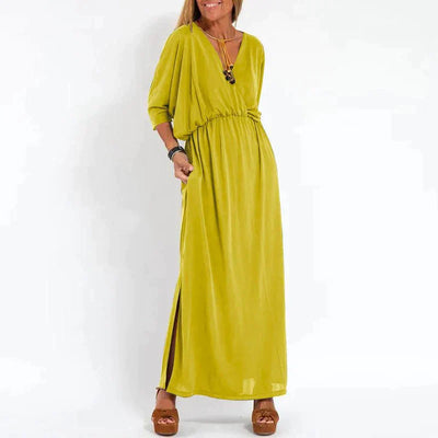 Angelica™ - Langes Vintage-Kleid mit Seitenschlitz an der hohen Taille