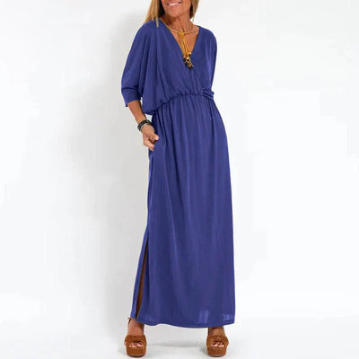 Angelica™ - Langes Vintage-Kleid mit Seitenschlitz an der hohen Taille